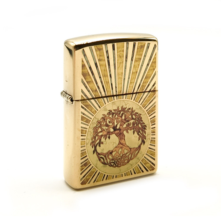 فندک زیپو 48391 مدل 254B Spiritual Design | درخت زندگی | High Polish Brass