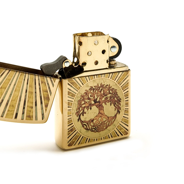 فندک زیپو 48391 مدل 254B Spiritual Design | درخت زندگی | High Polish Brass