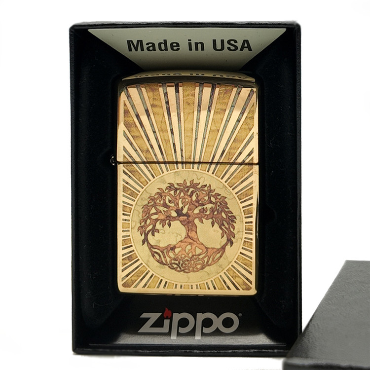 فندک زیپو 48391 مدل 254B Spiritual Design | درخت زندگی | High Polish Brass
